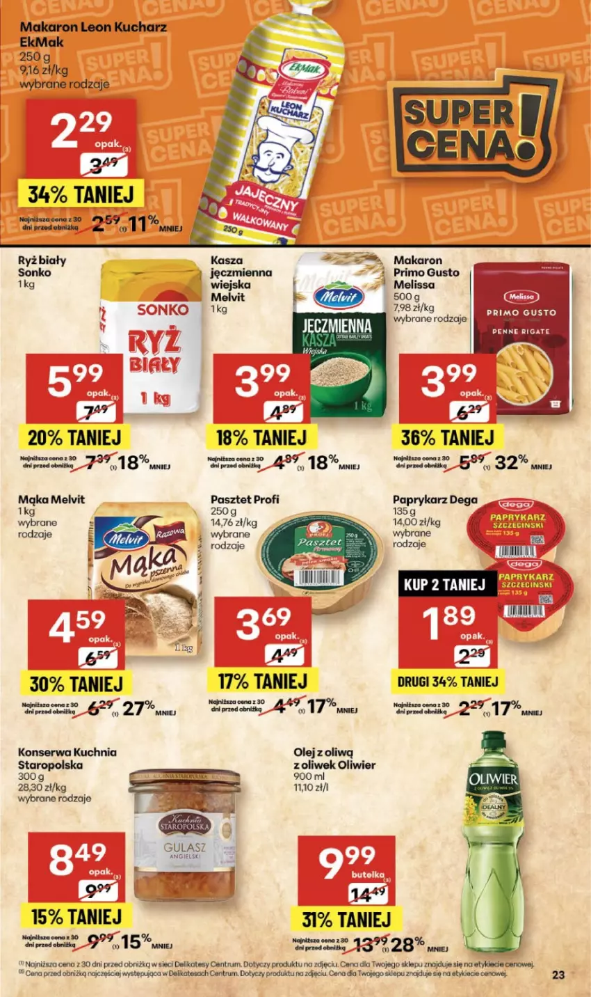 Gazetka promocyjna Delikatesy Centrum - Franczyza DC44 Czwartek - ważna 30.10 do 05.11.2025 - strona 23 - produkty: Dega, Kasza, Kuchnia, Leon, Mąka, Makaron, Melvit, Olej, Papryka, Paprykarz, Pasztet, Rum, Ryż, Ryż biały, Ser, Sonko