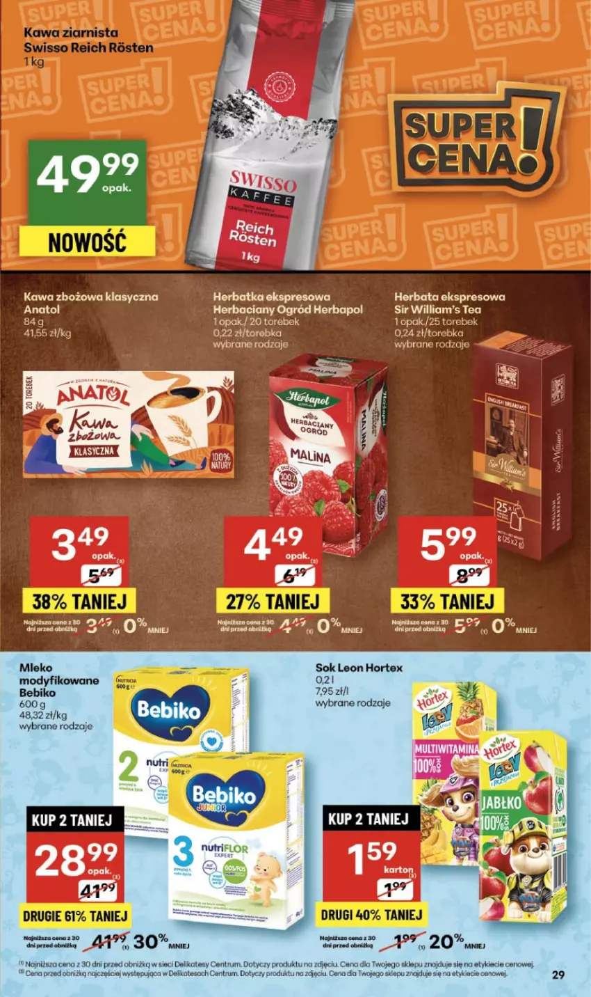 Gazetka promocyjna Delikatesy Centrum - Franczyza DC44 Czwartek - ważna 30.10 do 05.11.2025 - strona 29 - produkty: Bebiko, Herbapol, Hortex, Leon, Mleko, Mleko modyfikowane, Ogród, Rum, Sok, Torebka