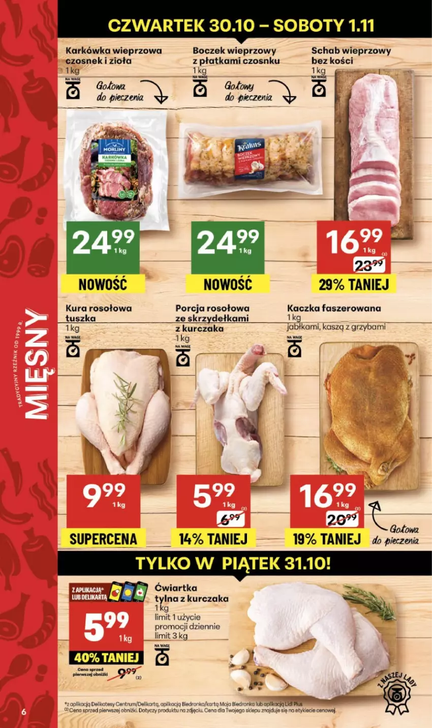 Gazetka promocyjna Delikatesy Centrum - Franczyza DC44 Czwartek - ważna 30.10 do 05.11.2025 - strona 6 - produkty: Boczek, Boczek wieprzowy, Czosnek, Fa, Jabłka, Kaczka, Kaczka faszerowana, Karkówka wieprzowa, Kurczak, Piec, Por, Rum, Schab wieprzowy, Tusz