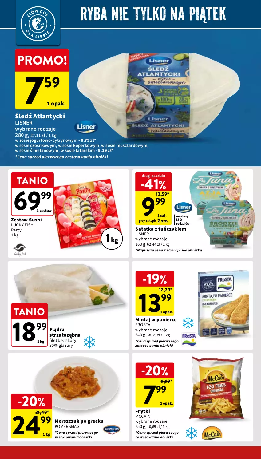 Gazetka promocyjna Intermarche - ważna 23.05 do 27.05.2024 - strona 24 - produkty: Frosta, Frytki, Jogurt, Lazur, Lisner, McCain, Mintaj, Mus, Ryba, Sałat, Sałatka, Sos, Sushi, Tuńczyk