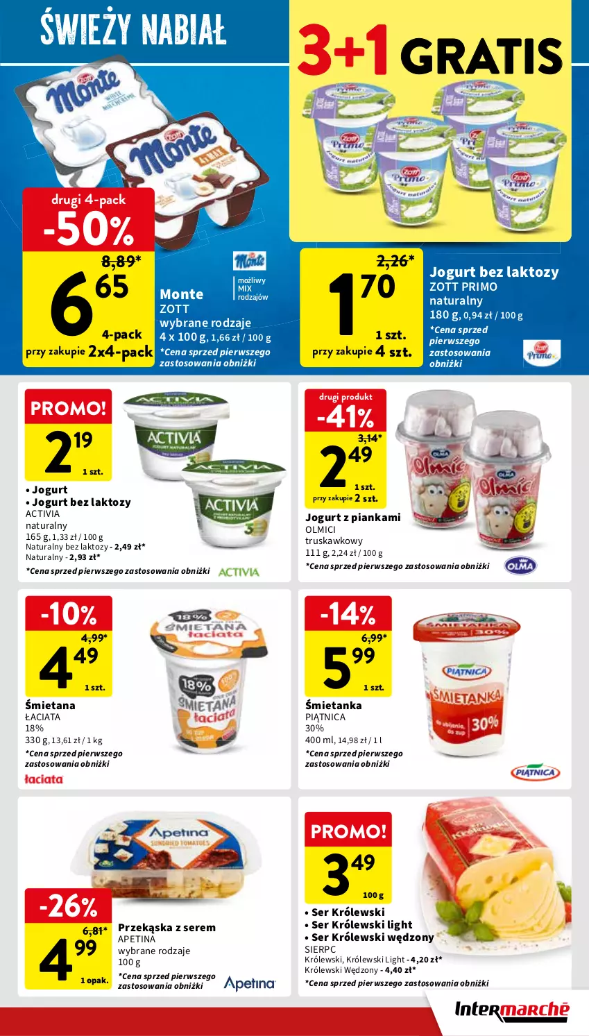 Gazetka promocyjna Intermarche - ważna 23.05 do 27.05.2024 - strona 27 - produkty: Activia, Gra, Jogurt, Królewski, Monte, Piątnica, Ser, Zott, Zott Primo