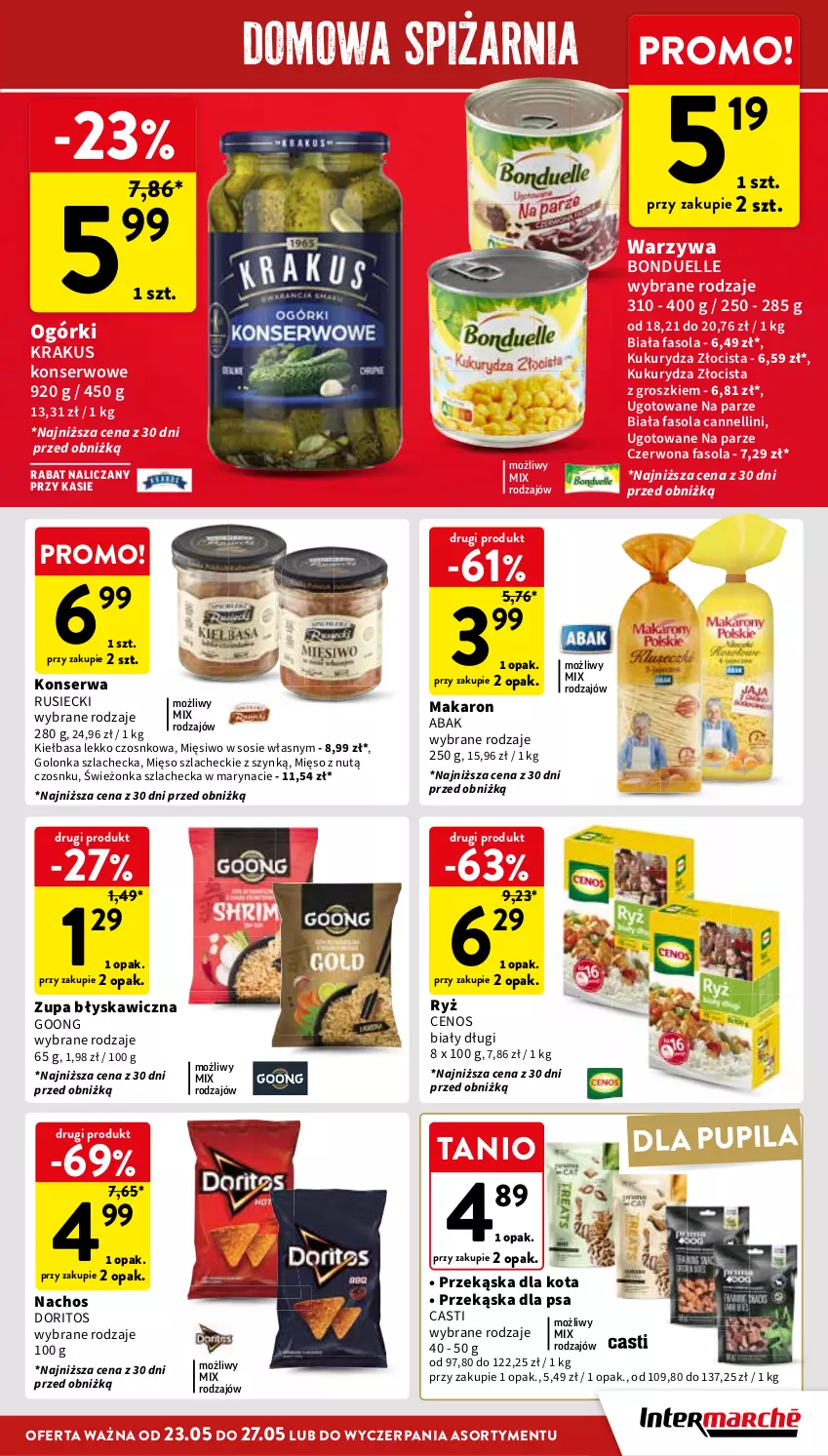 Gazetka promocyjna Intermarche - ważna 23.05 do 27.05.2024 - strona 33 - produkty: Bonduelle, Cenos, Fa, Fasola, Kiełbasa, Krakus, Kukurydza, Makaron, Mięso, Ryż, Ser, Sos, Warzywa, Zupa