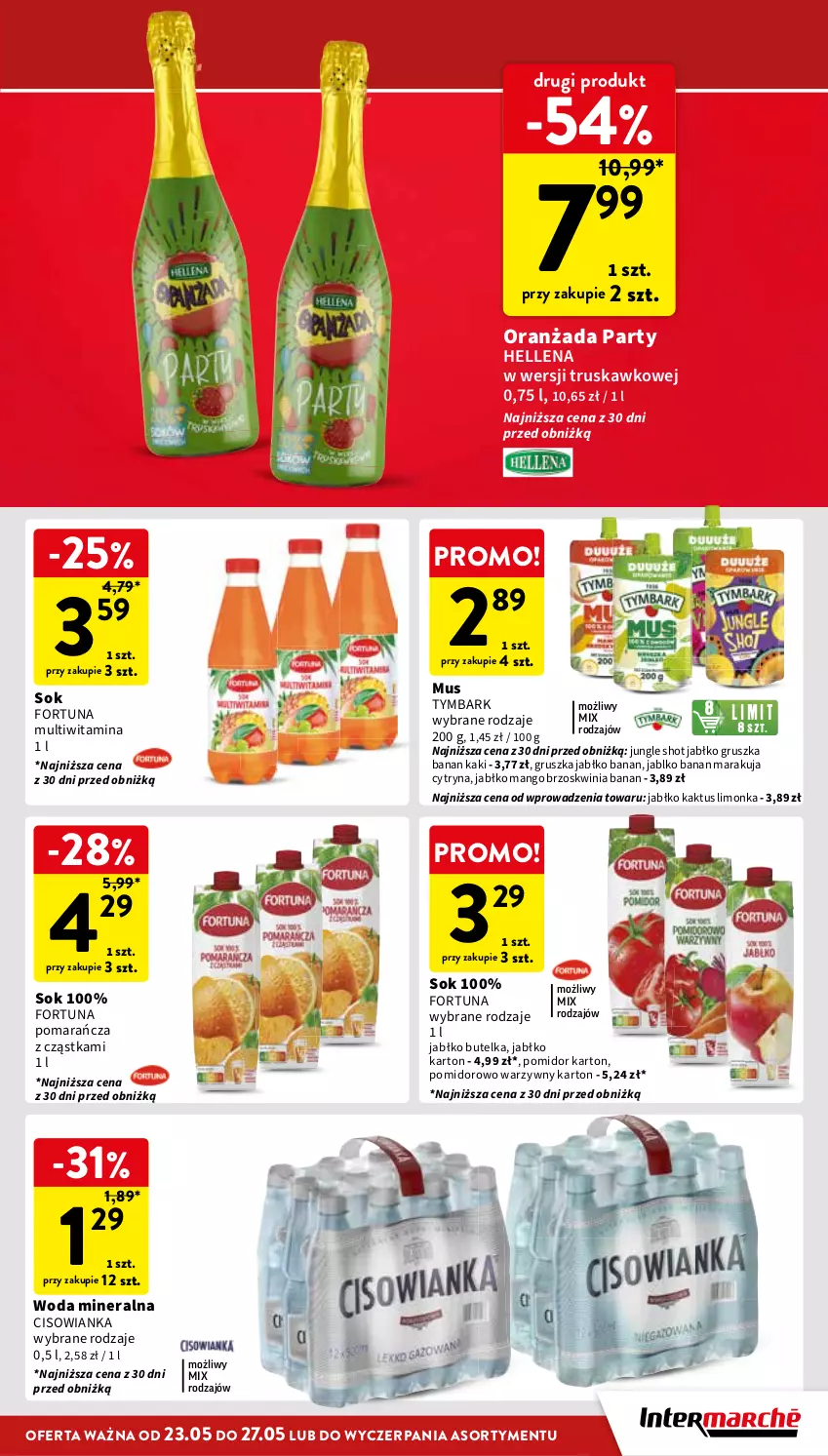 Gazetka promocyjna Intermarche - ważna 23.05 do 27.05.2024 - strona 35 - produkty: Cisowianka, Fortuna, Hellena, Kaki, Kaktus, Limonka, Mango, Mus, Oranżada, Sok, Tymbark, Woda, Woda mineralna