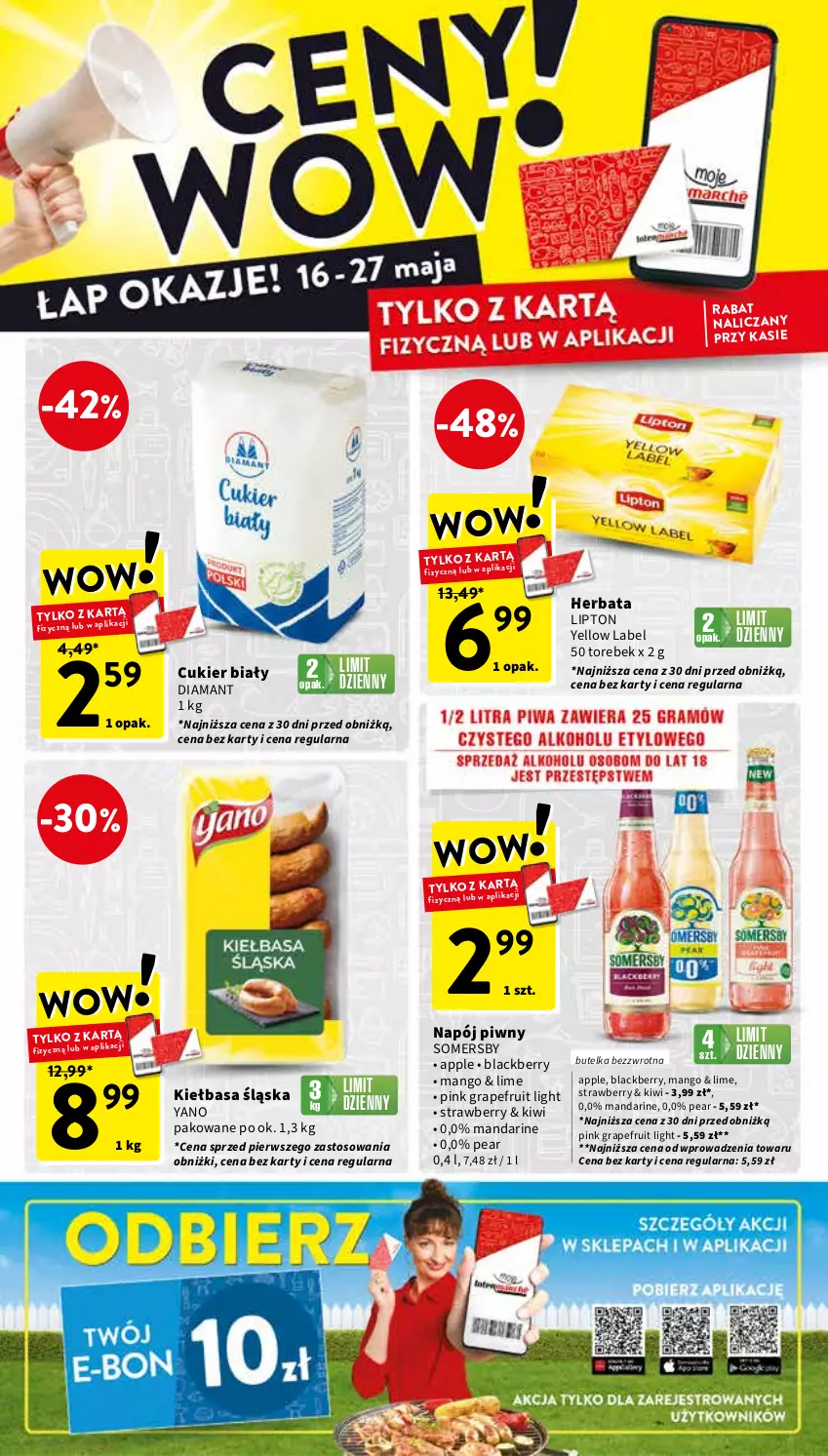 Gazetka promocyjna Intermarche - ważna 23.05 do 27.05.2024 - strona 40 - produkty: Cukier, Diamant, Gra, Herbata, Kiełbasa, Kiełbasa śląska, Kiwi, Lack, Lipton, Mango, Napój, Somersby