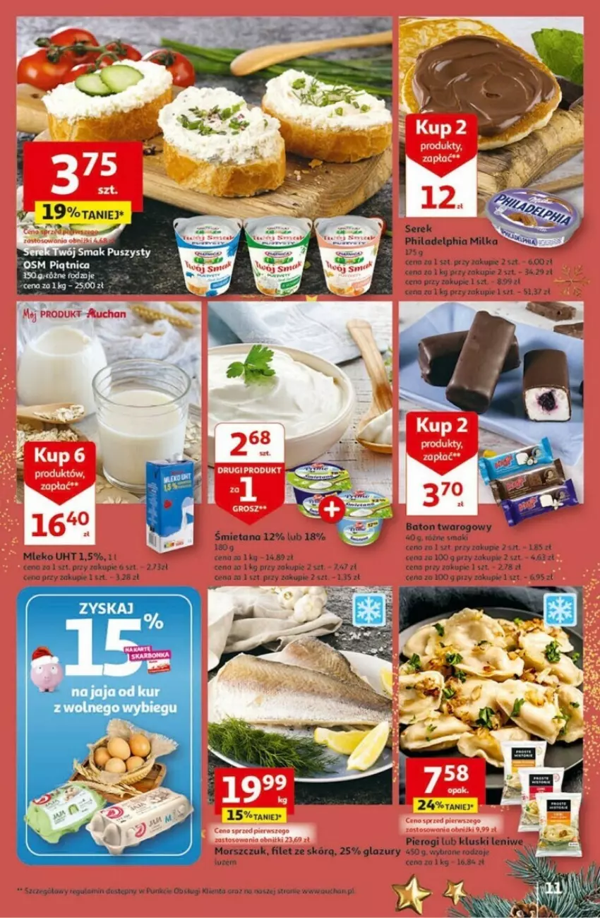 Gazetka promocyjna Auchan - ważna 30.11 do 06.12.2023 - strona 3 - produkty: Baton, Lazur, Milka, Mleko, Philadelphia, Pierogi, Ser, Serek