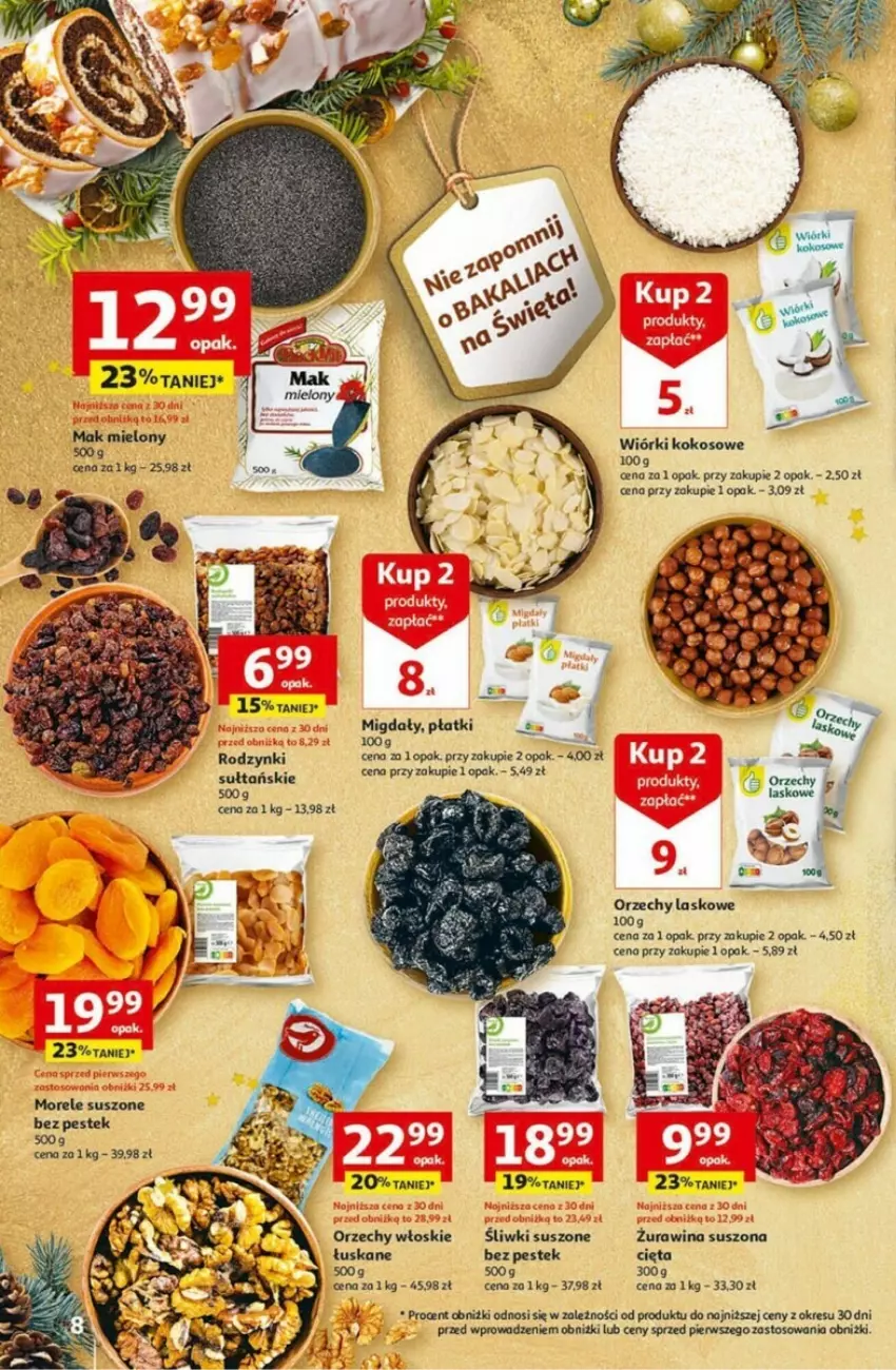 Gazetka promocyjna Auchan - ważna 30.11 do 06.12.2023 - strona 39 - produkty: Kokos, Migdały, Orzechy włoskie, Rodzynki, Stek, Wiórki kokosowe