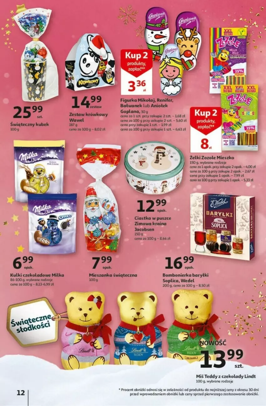 Gazetka promocyjna Auchan - ważna 30.11 do 06.12.2023 - strona 4 - produkty: Baryłki, Ciastka, Goplana, Jacobs, LANA, Lindt, Milka, Renifer, Soplica, Tera, Wawel