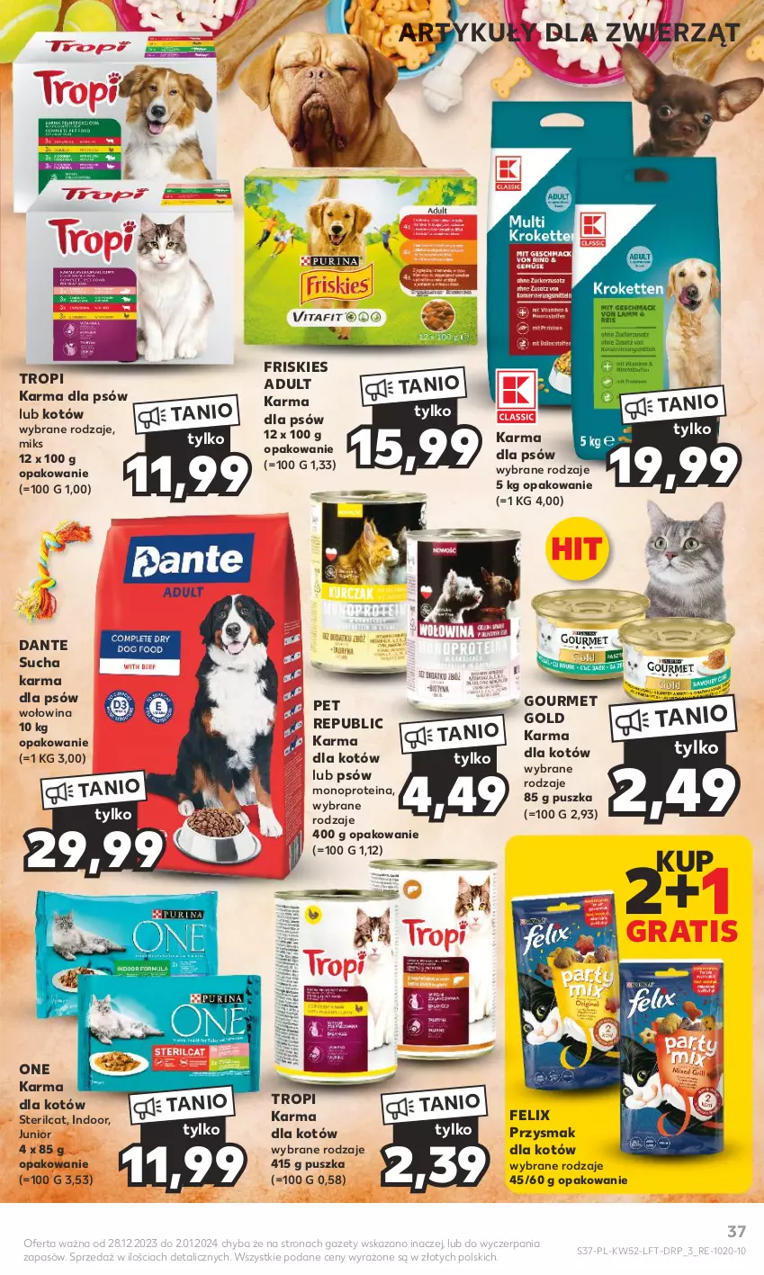 Gazetka promocyjna Kaufland - Gazetka tygodnia - ważna 28.12.2023 do 02.01.2024 - strona 37 - produkty: Felix, Friskies, Gourmet Gold, Gra, Sucha karma, Wołowina