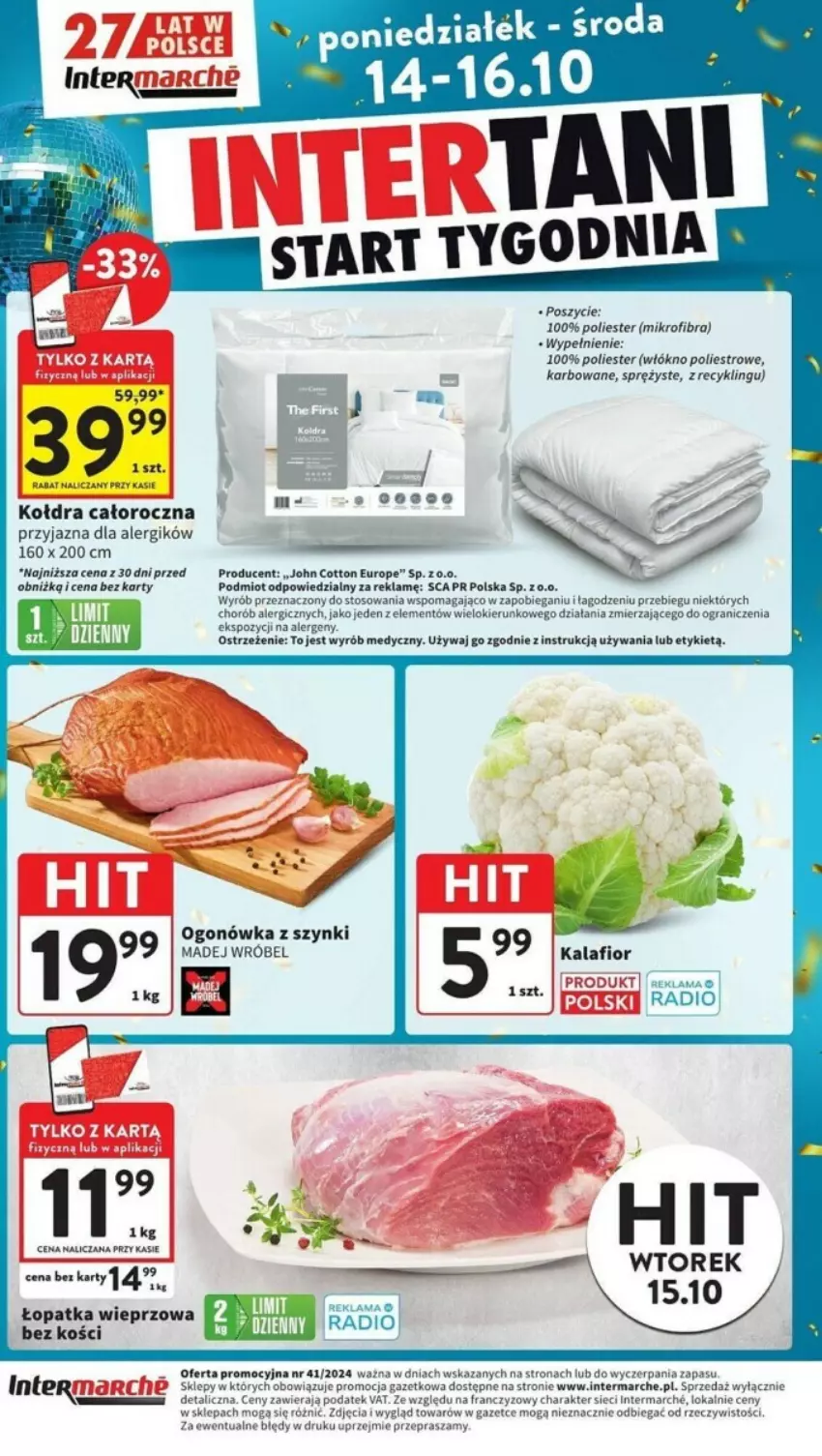 Gazetka promocyjna Intermarche - ważna 14.10 do 16.10.2024 - strona 1 - produkty: Gra, Kołdra, Madej Wróbel, Ogonówka