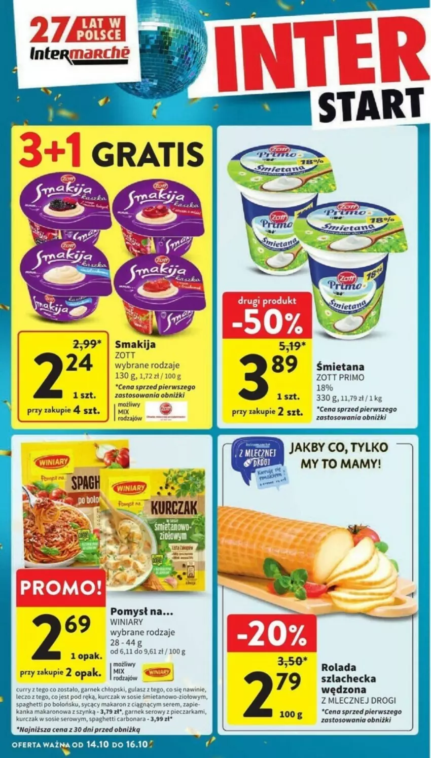 Gazetka promocyjna Intermarche - ważna 14.10 do 16.10.2024 - strona 2 - produkty: Garnek, Kurczak, Makaron, Piec, Pieczarka, Rolada, Ser, Smakija, Sos, Spaghetti, Winiary, Zott, Zott Primo