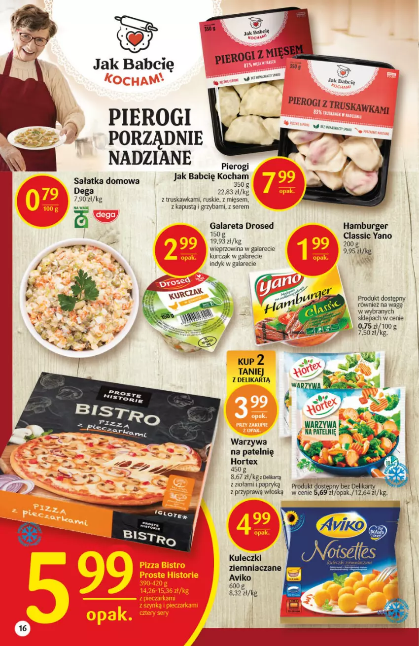 Gazetka promocyjna Delikatesy Centrum - Gazetka Delikatesy Centrum - ważna 23.09 do 29.09.2021 - strona 16 - produkty: Burger, Dega, Gala, Hamburger, Hortex, Kapustą, Kurczak, Pierogi, Por, Sałat, Sałatka, Ser, Warzywa, Wieprzowina