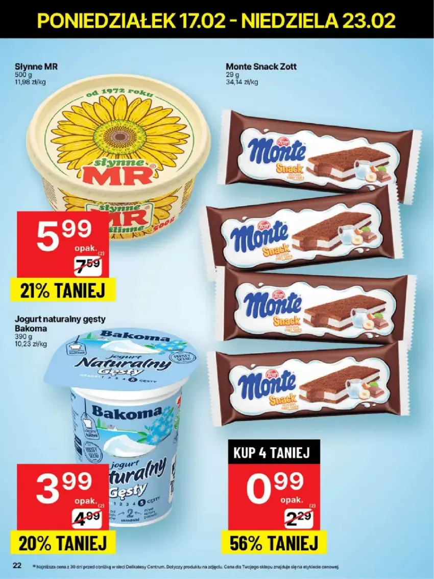 Gazetka promocyjna Delikatesy Centrum - ważna 17.02 do 23.02.2025 - strona 15 - produkty: Bakoma, Jogurt, Jogurt naturalny, Monte, Rum, Słynne, Zott