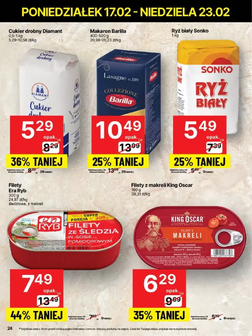 Gazetka promocyjna Delikatesy Centrum - ważna 17.02 do 23.02.2025 - strona 17 - produkty: Barilla, Cukier, Diamant, Makaron, Rum, Ryż, Ryż biały, Sonko