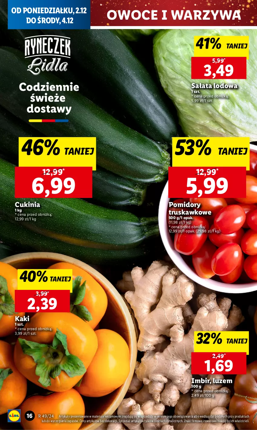 Gazetka promocyjna Lidl - GAZETKA - ważna 02.12 do 04.12.2024 - strona 18 - produkty: Imbir, Kaki, Owoce, Pomidory, Sałat, Sałata lodowa, Warzywa