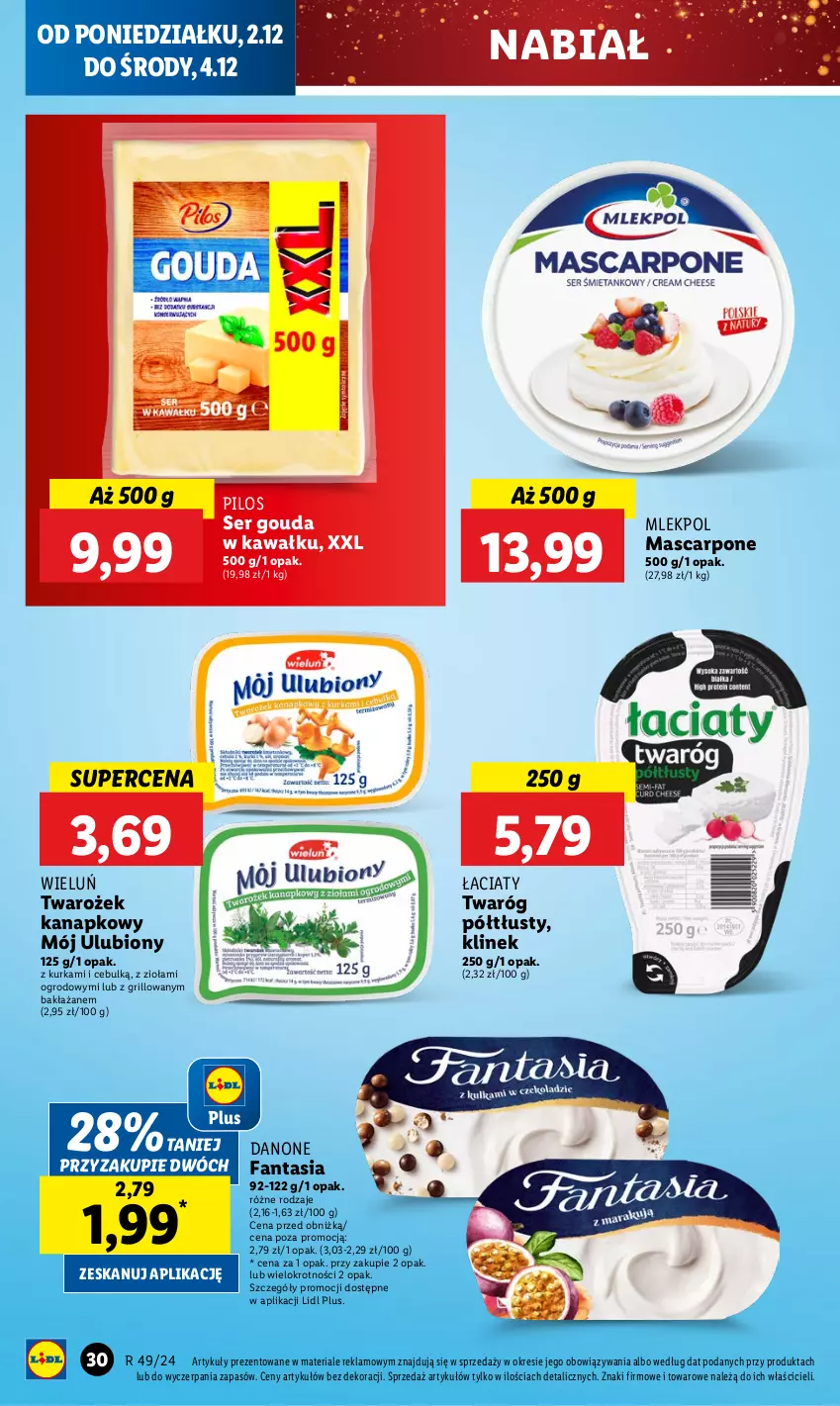 Gazetka promocyjna Lidl - GAZETKA - ważna 02.12 do 04.12.2024 - strona 32 - produkty: Danone, Danone Fantasia, Fa, Fanta, Gouda, Grill, Kawa, Mascarpone, Pilos, Ser, Twaróg, Twaróg półtłusty