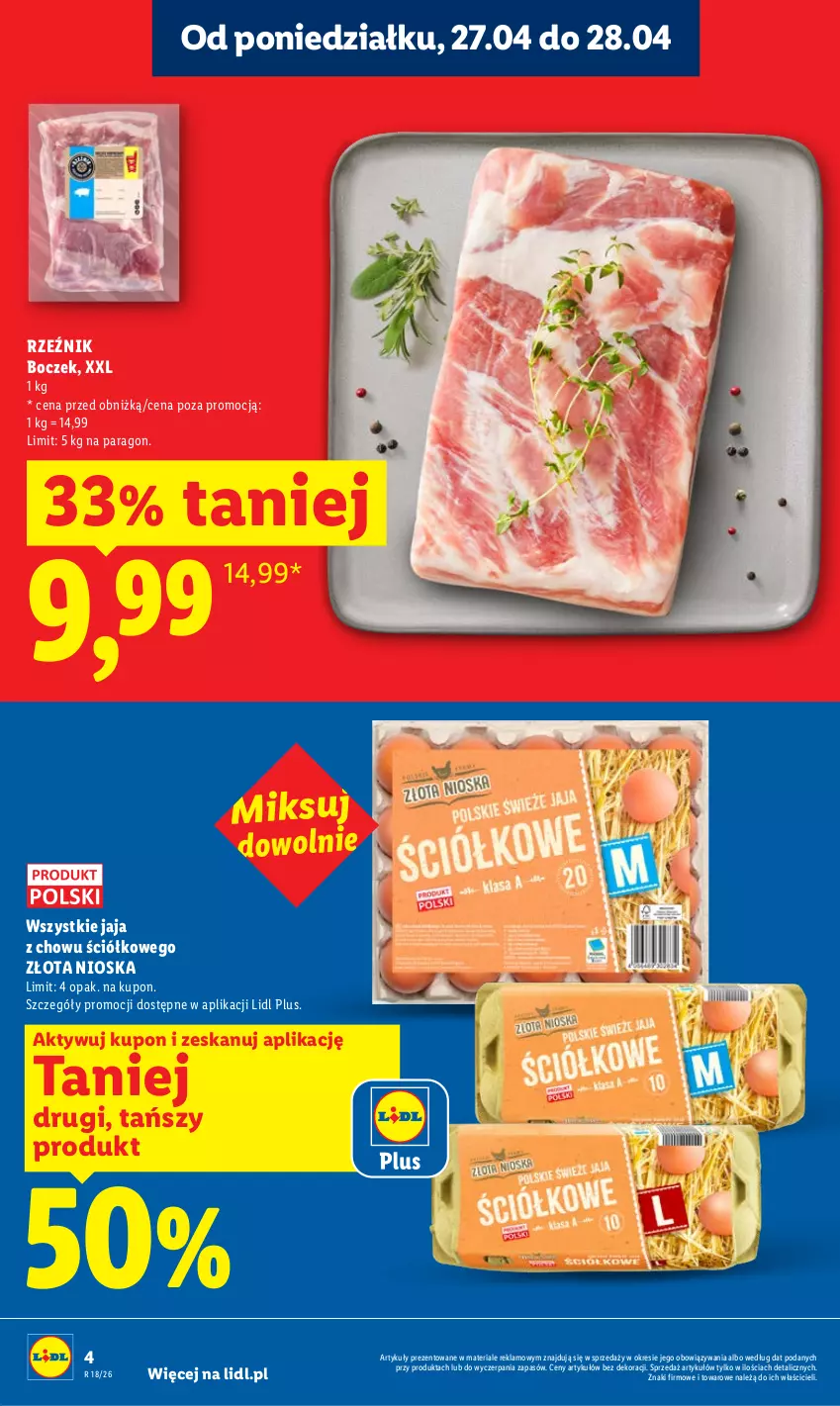 Gazetka promocyjna Lidl - Gazetka ważna od 27.04 do 28.04 - ważna 27.04 do 28.04.2026 - strona 4 - produkty: Boczek, Jaja