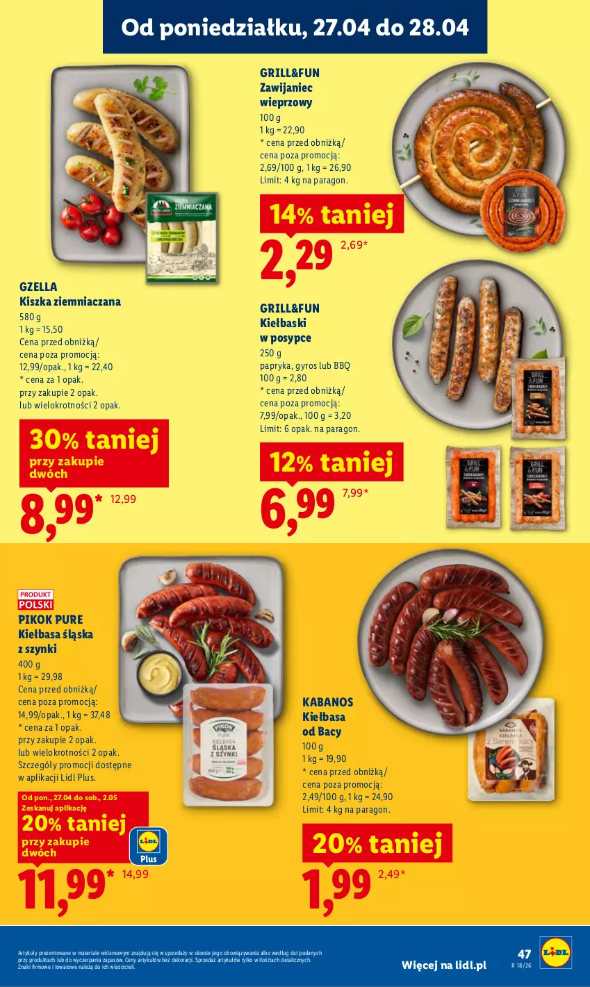 Gazetka promocyjna Lidl - Gazetka ważna od 27.04 do 28.04 - ważna 27.04 do 28.04.2026 - strona 47 - produkty: Grill, Gyros, Kabanos, Kiełbasa, Kiełbasa śląska, Papryka, PIKOK, Pur