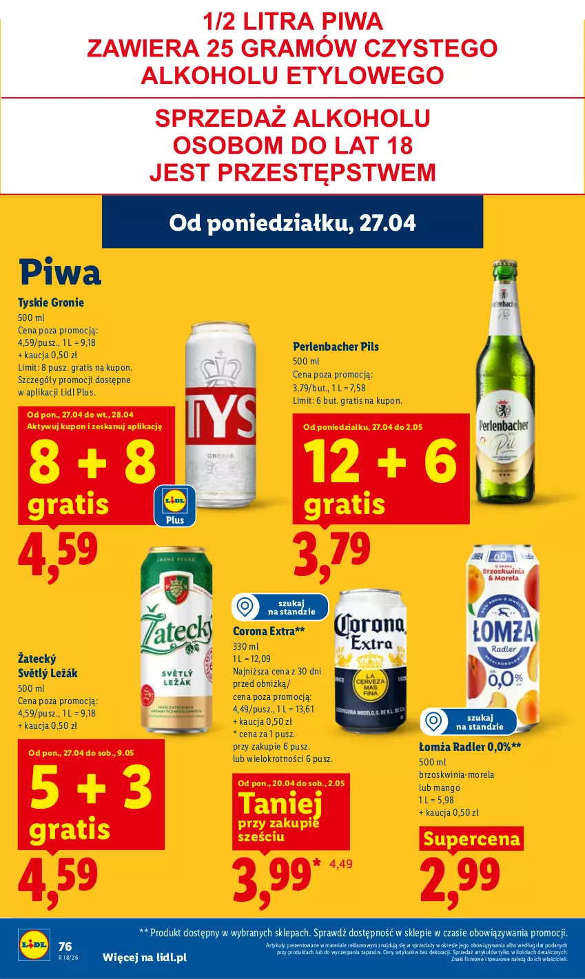 Gazetka promocyjna Lidl - Gazetka ważna od 27.04 do 28.04 - ważna 27.04 do 28.04.2026 - strona 76 - produkty: Corona Extra, Gra, Mango, Morela, NBA, Piwa, Radler, Tyskie