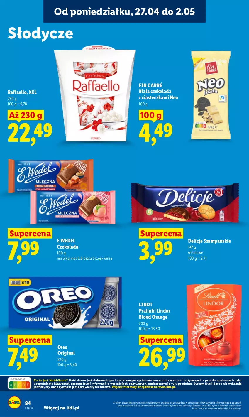 Gazetka promocyjna Lidl - Gazetka ważna od 27.04 do 28.04 - ważna 27.04 do 28.04.2026 - strona 84 - produkty: Czekolada, Delicje, Fa, Gin, Lindor, Lindt, Oreo, Raffaello