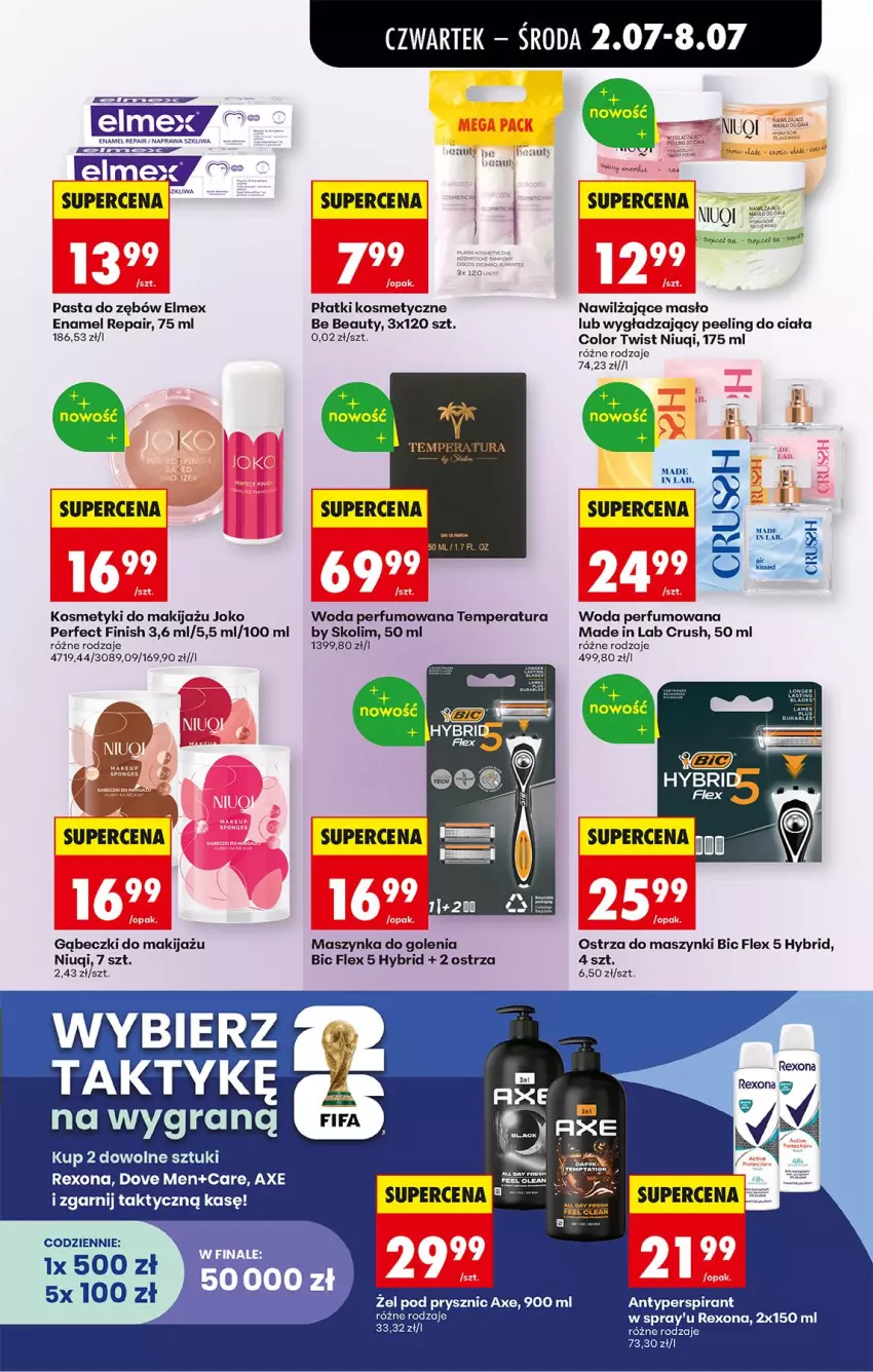 Gazetka promocyjna Biedronka - Od Czwartku - ważna 02.07 do 08.07.2026 - strona 65 - produkty: Antyperspirant, Be Be, BIC, Dove, Elmex, Fa, Finish, Gra, Makijaż, Masło, Maszynka, Maszynka do golenia, Niuqi, Pasta do zębów, Peeling, Perfum, Płatki kosmetyczne, Rexona, Szynka, Woda, Woda perfumowana