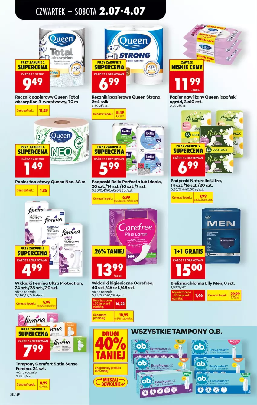 Gazetka promocyjna Biedronka - Od Czwartku - ważna 02.07 do 08.07.2026 - strona 66 - produkty: Bell, Bella, Bielizna, Carefree, Fa, Gra, Naturell, Naturella, Noż, O.B., Ogród, Papier, Papier toaletowy, Perfecta, Podpaski, Ręcznik, Ręczniki papierowe, Rolki, Sati, Tampony, Wkładki