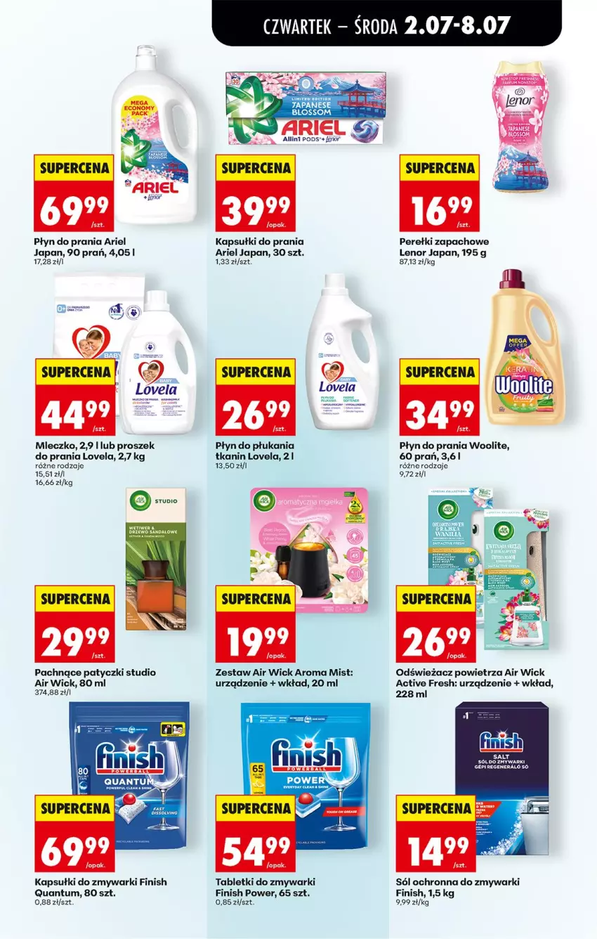 Gazetka promocyjna Biedronka - Od Czwartku - ważna 02.07 do 08.07.2026 - strona 73 - produkty: AEG, Air Wick, Ariel, Finish, Lenor, Lovela, Mleczko, Odświeżacz powietrza, Płyn do płukania, Płyn do prania, Proszek do prania, Sól, Tablet, Tabletki do zmywarki, Woolite, Zmywarki