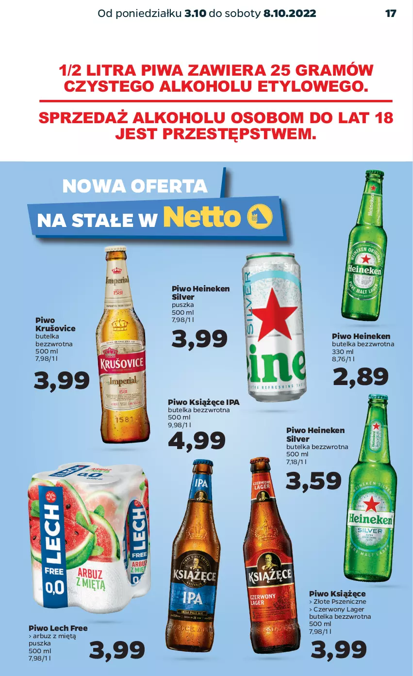 Gazetka promocyjna Netto - Artykuły spożywcze - ważna 03.10 do 08.10.2022 - strona 17 - produkty: Arbuz, Gra, Heineken, Książęce, Piwa, Piwo