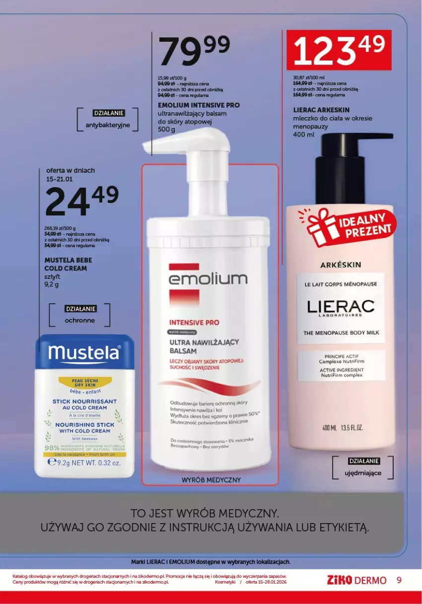 Gazetka promocyjna Ziko - Gazetka Ziko Dermo - ważna 15.01 do 28.01.2026 - strona 9 - produkty: Body, Cold Cream, Emolium, Fa, Lierac, Mleczko, Mleczko do ciała, Mus, Mustela, Nawilżający balsam, Por, Top, Tran