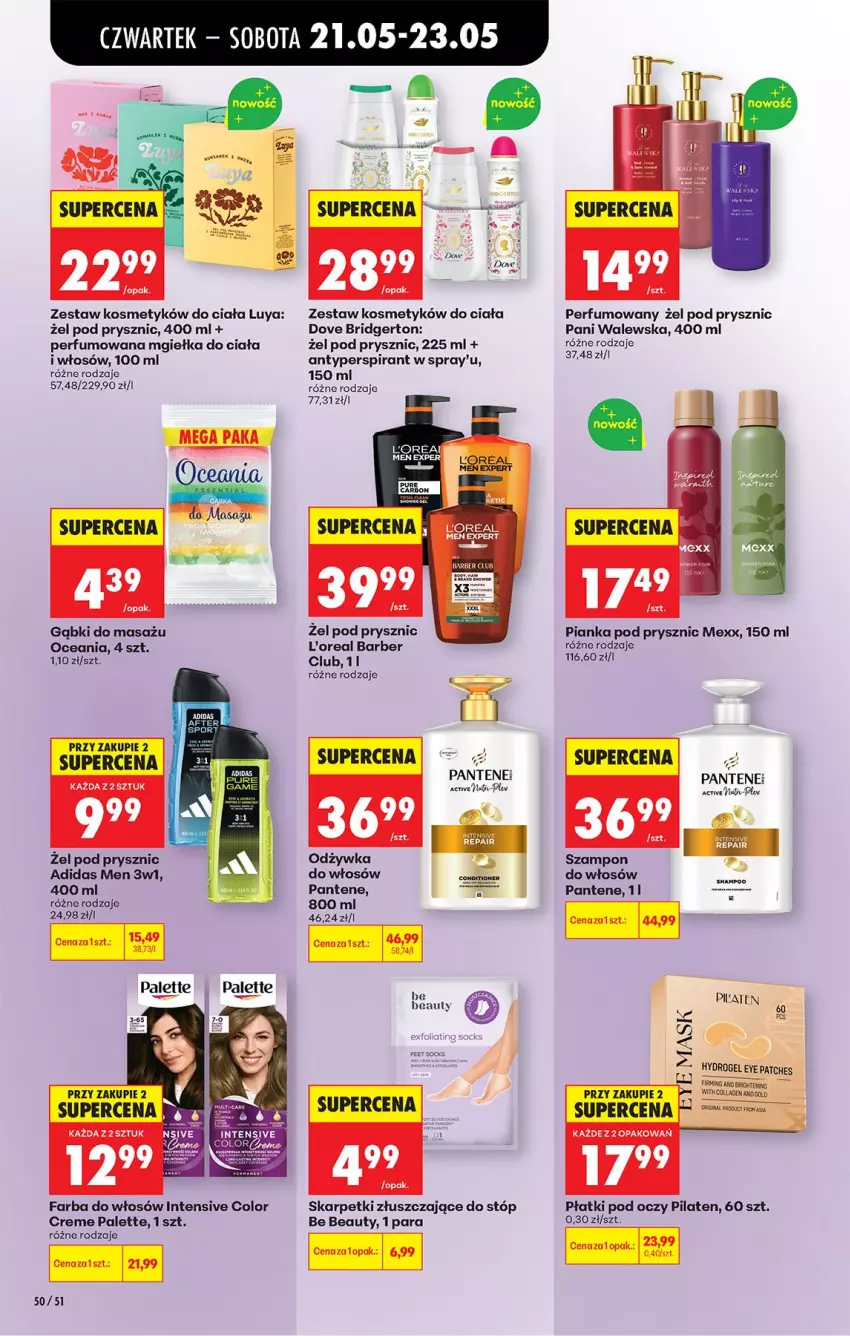 Gazetka promocyjna Biedronka - Od Czwartku - ważna 21.05 do 27.05.2026 - strona 60 - produkty: Adidas, Antyperspirant, Be Be, Dove, Fa, Farba do włosów, Karp, Mexx, Odżywka, Palette, Pantene, Pax, Perfum, Pianka pod prysznic, Skarpetki, Szampon, Top
