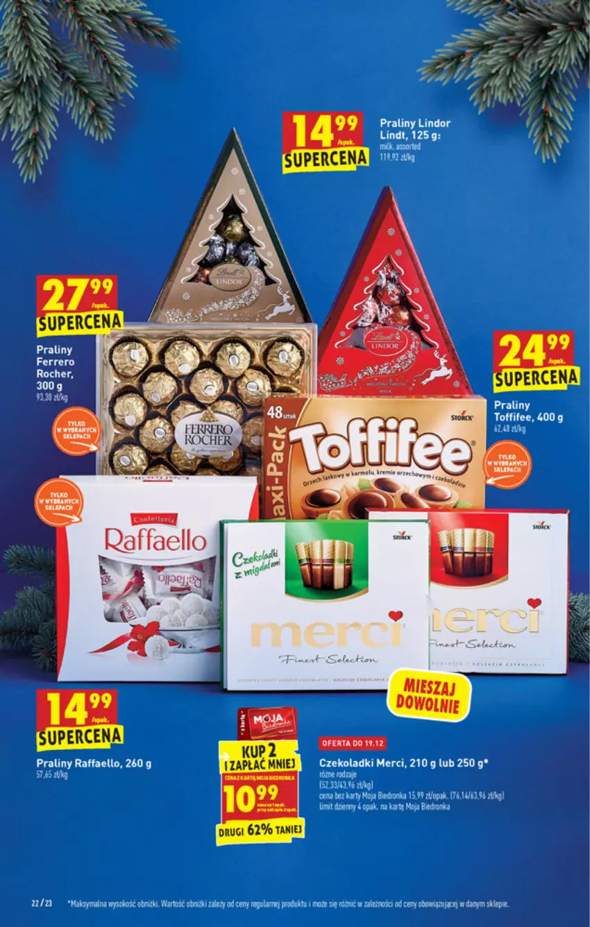 Gazetka promocyjna Biedronka - Wigilia - ważna 16.12 do 22.12.2021 - strona 22 - produkty: Fa, HP, Lindor, Lindt, Merci, Praliny, Raffaello, Sok