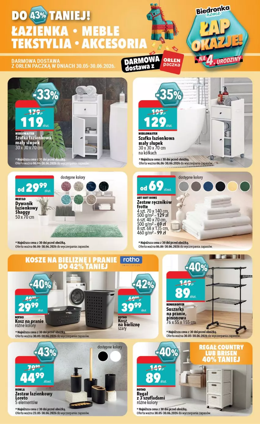 Gazetka promocyjna Biedronka - Gazetka - ważna 06.06 do 13.06.2026 - strona 3 - produkty: Dywan, Dywanik, Kosz, Ręcznik, Słupek, Szafka, Szafka łazienkowa
