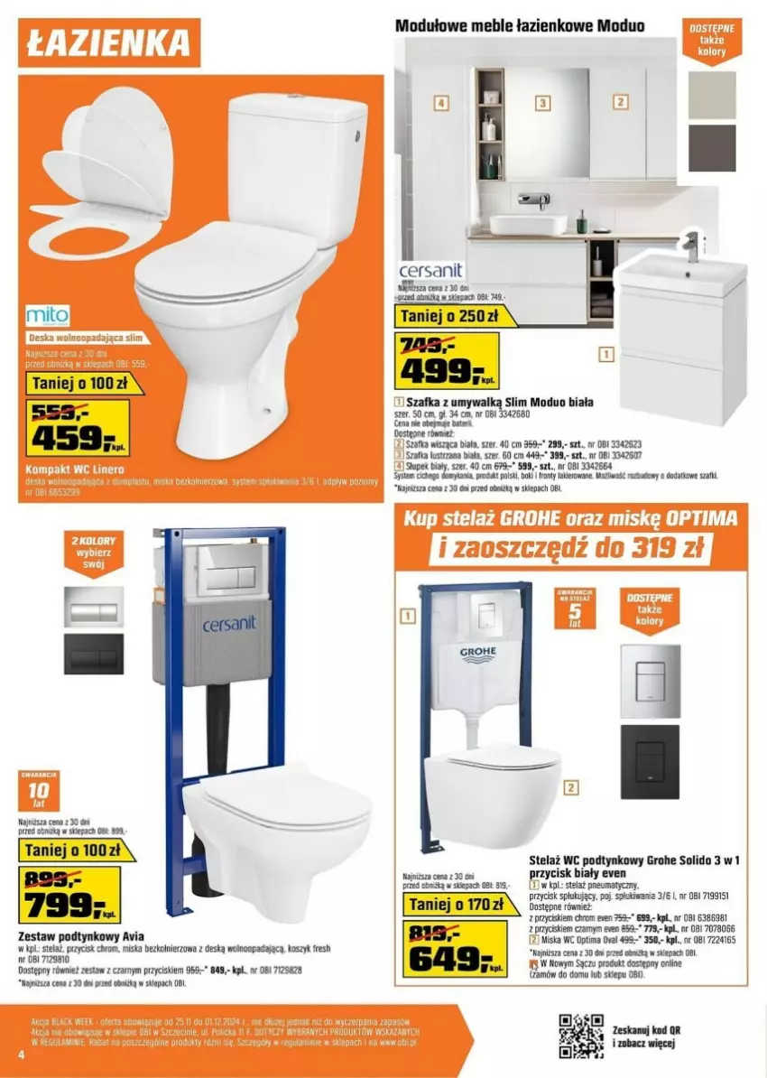 Gazetka promocyjna Obi - ważna 13.11 do 03.12.2024 - strona 7 - produkty: Cersanit, Grohe, Kosz, Lakier, Meble, Meble łazienkowe, Miska, Optima, Słupek, Szafka