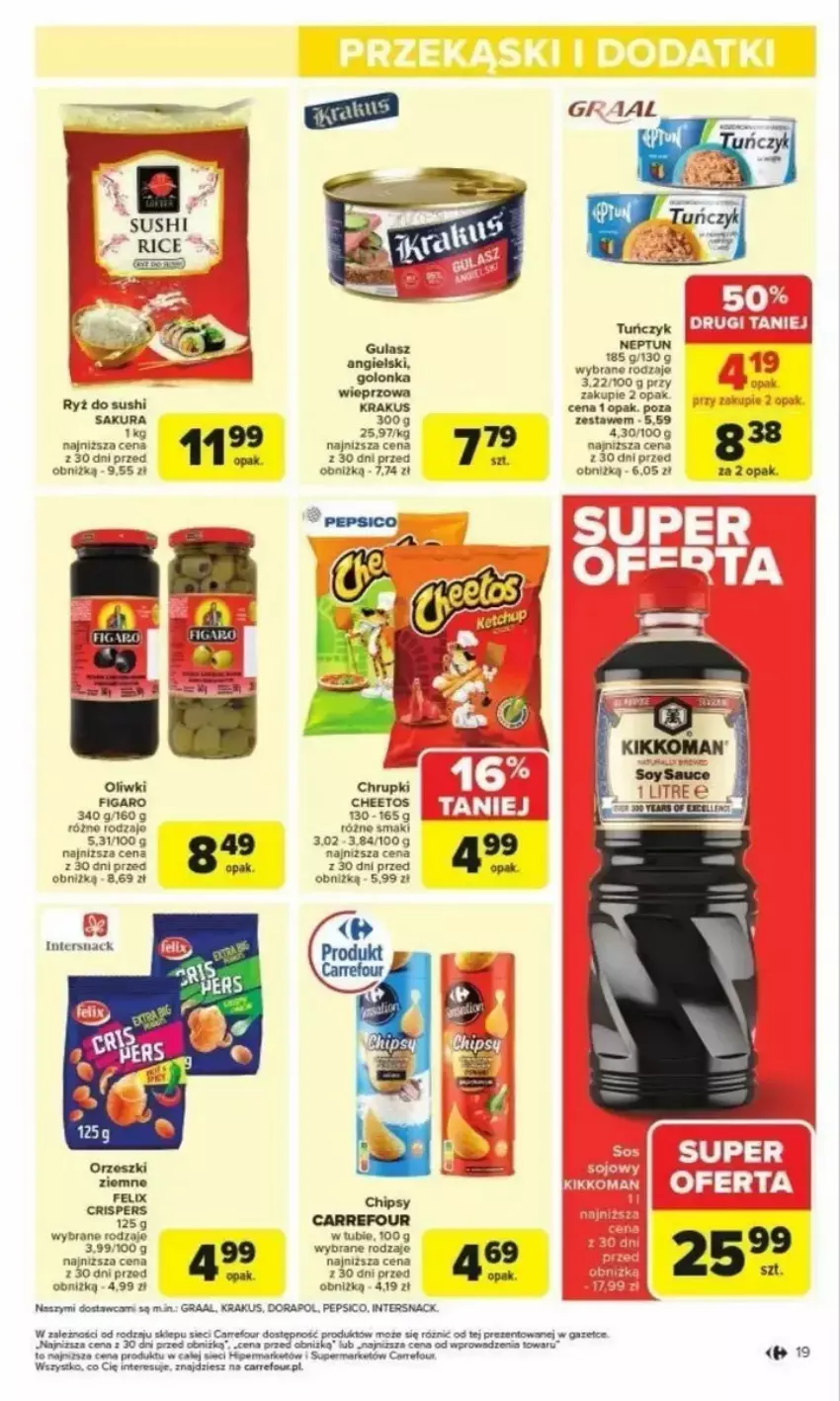 Gazetka promocyjna Carrefour - ważna 24.02 do 01.03.2025 - strona 11 - produkty: Cheetos, Chrupki, Felix, Gra, Graal, HP, Krakus, Oliwki, Orzeszki, Pepsi, Por, Pur, Ryż, Ryż do sushi, Sushi, Tuńczyk