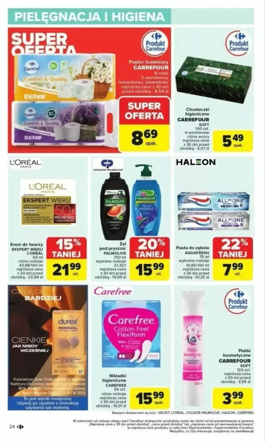 Gazetka promocyjna Carrefour - ważna 24.02 do 01.03.2025 - strona 17 - produkty: Carefree, Chusteczki, Colgate, Fa, Gra, Krem do twarzy, LG, Palmolive, Płatki kosmetyczne, Velvet, Wkładki