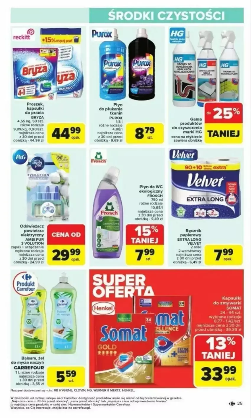 Gazetka promocyjna Carrefour - ważna 24.02 do 01.03.2025 - strona 18 - produkty: Ambi Pur, Bryza, Do mycia naczyń, Frosch, Kapsułki do prania, Papier, Płyn do płukania, Płyn do wc, Pur, Ręcznik, Rolki, Velvet