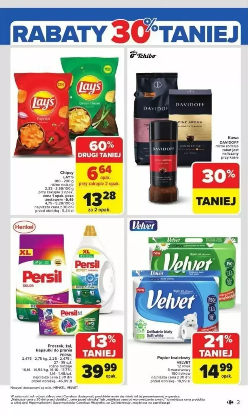 Gazetka promocyjna Carrefour - ważna 24.02 do 01.03.2025 - strona 23 - produkty: Chipsy, Davidoff, Kapsułki do prania, Kawa, Papier, Papier toaletowy, Persil