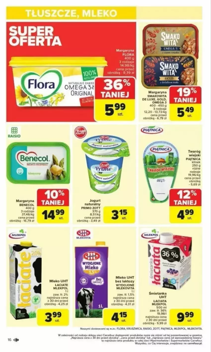 Gazetka promocyjna Carrefour - ważna 24.02 do 01.03.2025 - strona 8 - produkty: Flora, Margaryna, Mleko, Mlekovita, Piątnica, Smakowita, Twaróg, Zott