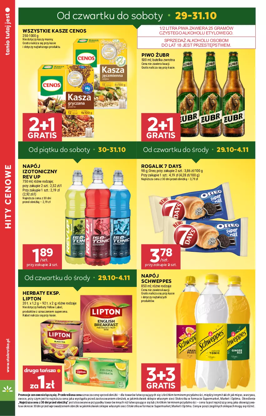 Gazetka promocyjna Stokrotka - Market - ważna 29.10 do 04.11.2026 - strona 5 - produkty: 7 Days, Cenos, Gra, Lipton, Mięso, Napój, Napój izotoniczny, Optima, Oreo, Owoce, Piwa, Piwo, Rogal, Schweppes, Warzywa