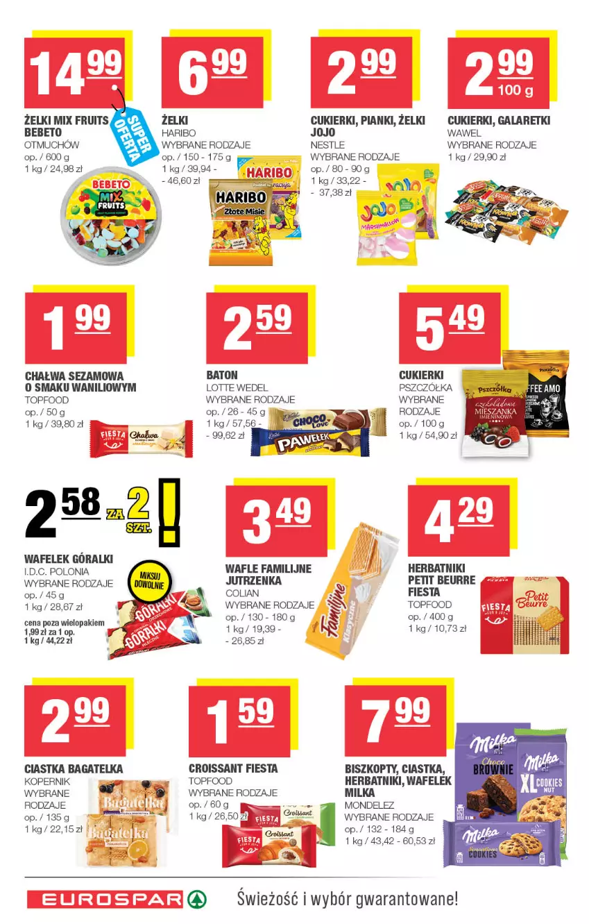 Gazetka promocyjna Spar - EuroSpar - ważna 29.07 do 09.08.2026 - strona 14 - produkty: Baton, Biszkopty, Chałwa, Ciastka, Croissant, Cukier, Cukierki, Fa, Gala, Galaretki, Góralki, Haribo, Herbatniki, Jutrzenka, Milka, Sezam, Top, Wafelek, Wafle, Wawel