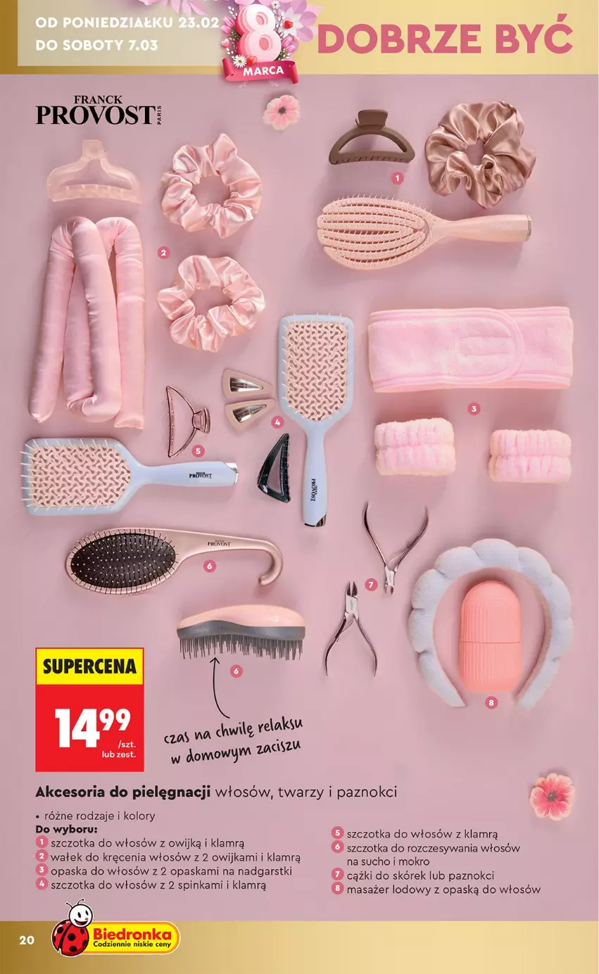 Gazetka promocyjna Biedronka - Okazje Tygodnia - ważna 21.02 do 07.03.2026 - strona 20 - produkty: Cążki, Cążki do skórek, Fa, Franck Provost, Inka, Masażer, Opaska, Opaska do włosów, Szczotka, Szczotka do włosów, Wałek
