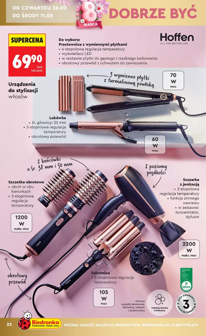 Gazetka promocyjna Biedronka - Okazje Tygodnia - ważna 21.02 do 07.03.2026 - strona 22 - produkty: Fa, Lokówka, Płytka, Przewód, Suszarka, Szczotka, Top