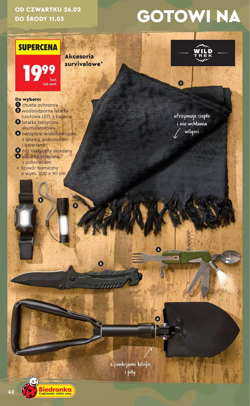 Gazetka promocyjna Biedronka - Okazje Tygodnia - ważna 21.02 do 07.03.2026 - strona 42 - produkty: Bateria, Chusta, Kosz, Latarka, LG, Por, Tarka