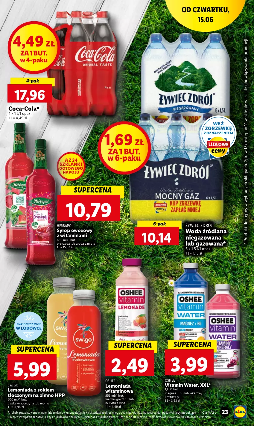 Gazetka promocyjna Lidl - GAZETKA - ważna 15.06 do 17.06.2023 - strona 29 - produkty: Arbuz, Coca-Cola, Grejpfrut, Herbapol, HP, LANA, Lanki, Lemoniada, Magnez, Oranżada, Oshee, Sok, Sos, Syrop, Woda