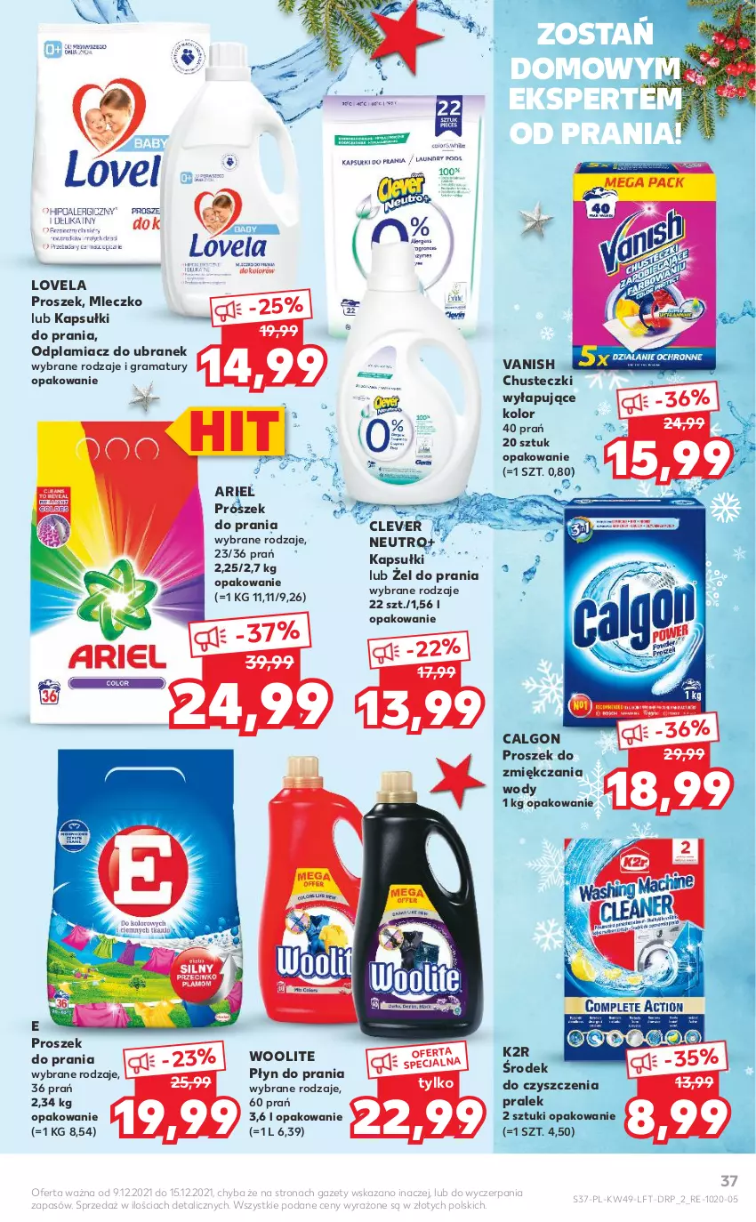 Gazetka promocyjna Kaufland - OFERTA TYGODNIA - ważna 09.12 do 15.12.2021 - strona 37 - produkty: Ariel, Calgon, Chusteczki, Gra, K2, Kapsułki do prania, LG, Lovela, Mleczko, Odplamiacz, Płyn do prania, Proszek do prania, Rama, Vanish, Woolite