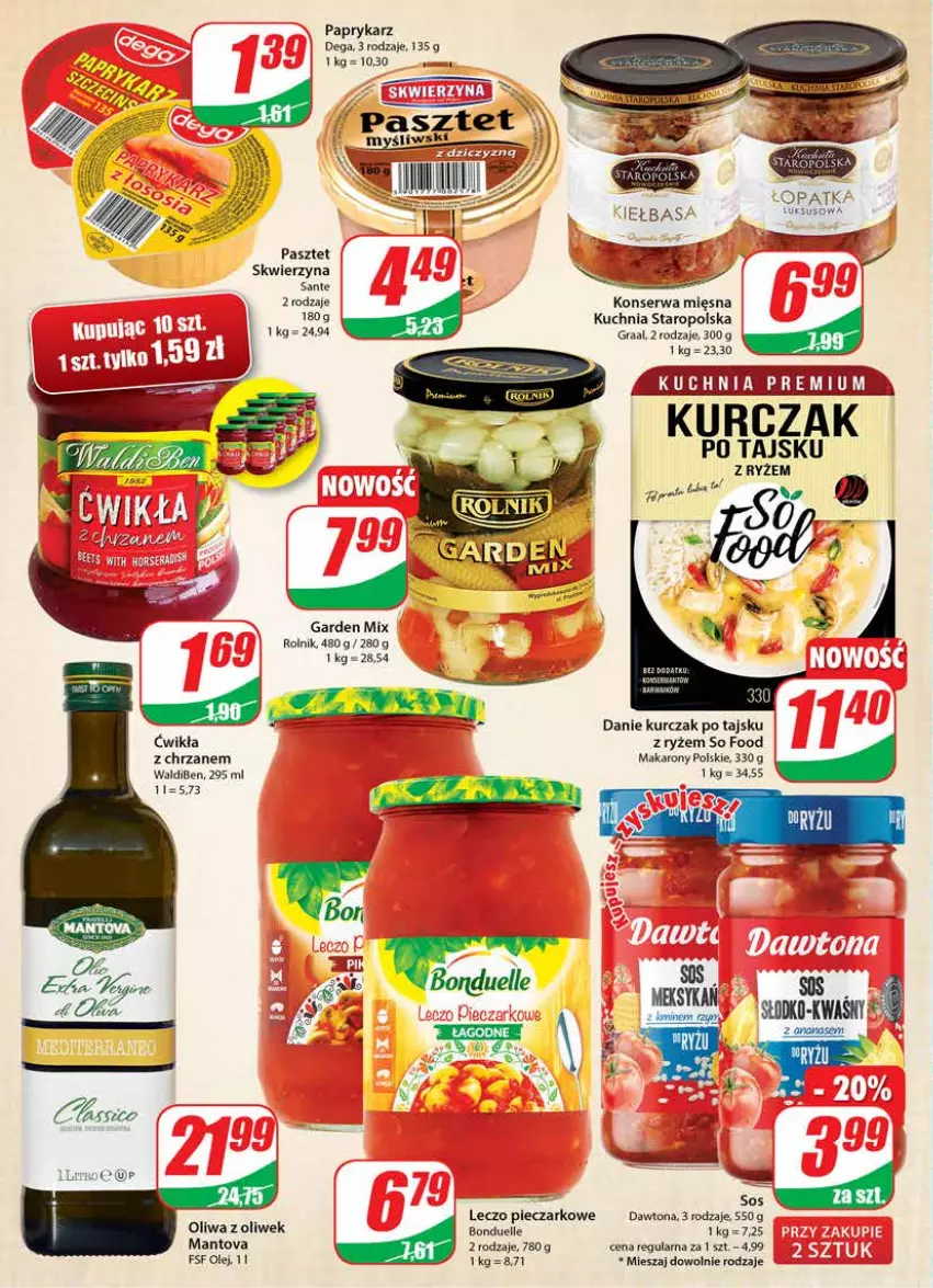 Gazetka promocyjna Dino - Gazetka - ważna 27.04 do 02.05.2022 - strona 10 - produkty: Ananas, Bonduelle, Chrzan, Dawtona, Dega, Gin, Gra, Graal, Kuchnia, Kuchnia Staropolska, Kurczak, Makaron, Olej, Oliwa z oliwek, Papryka, Paprykarz, Pasztet, Piec, Rolnik, Ryż, Sante, Ser, So Food, Sos, Tarta