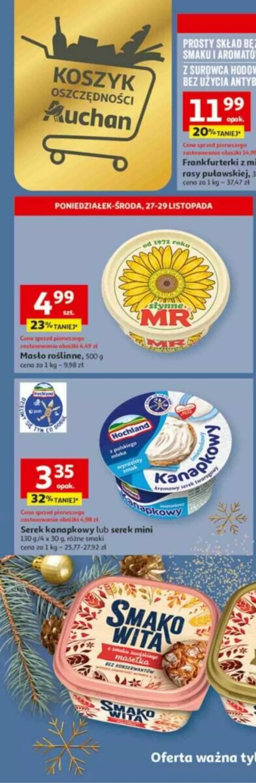 Gazetka promocyjna Auchan - ważna 23.11 do 29.11.2023 - strona 7 - produkty: Frankfurterki, LANA, Masło, Ser, Serek, Serek kanapkowy, Tera, Top