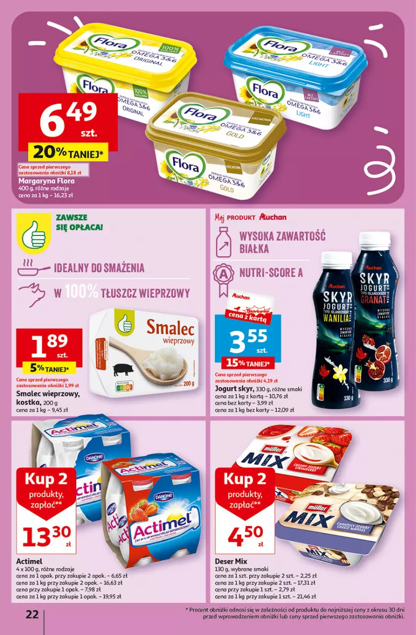Gazetka promocyjna Auchan - Gazetka coś dla niej i dla niego! Hipermarket Auchan - ważna 07.03 do 13.03.2024 - strona 22 - produkty: Actimel, Deser, Gin, Jogurt, Ser, Smalec
