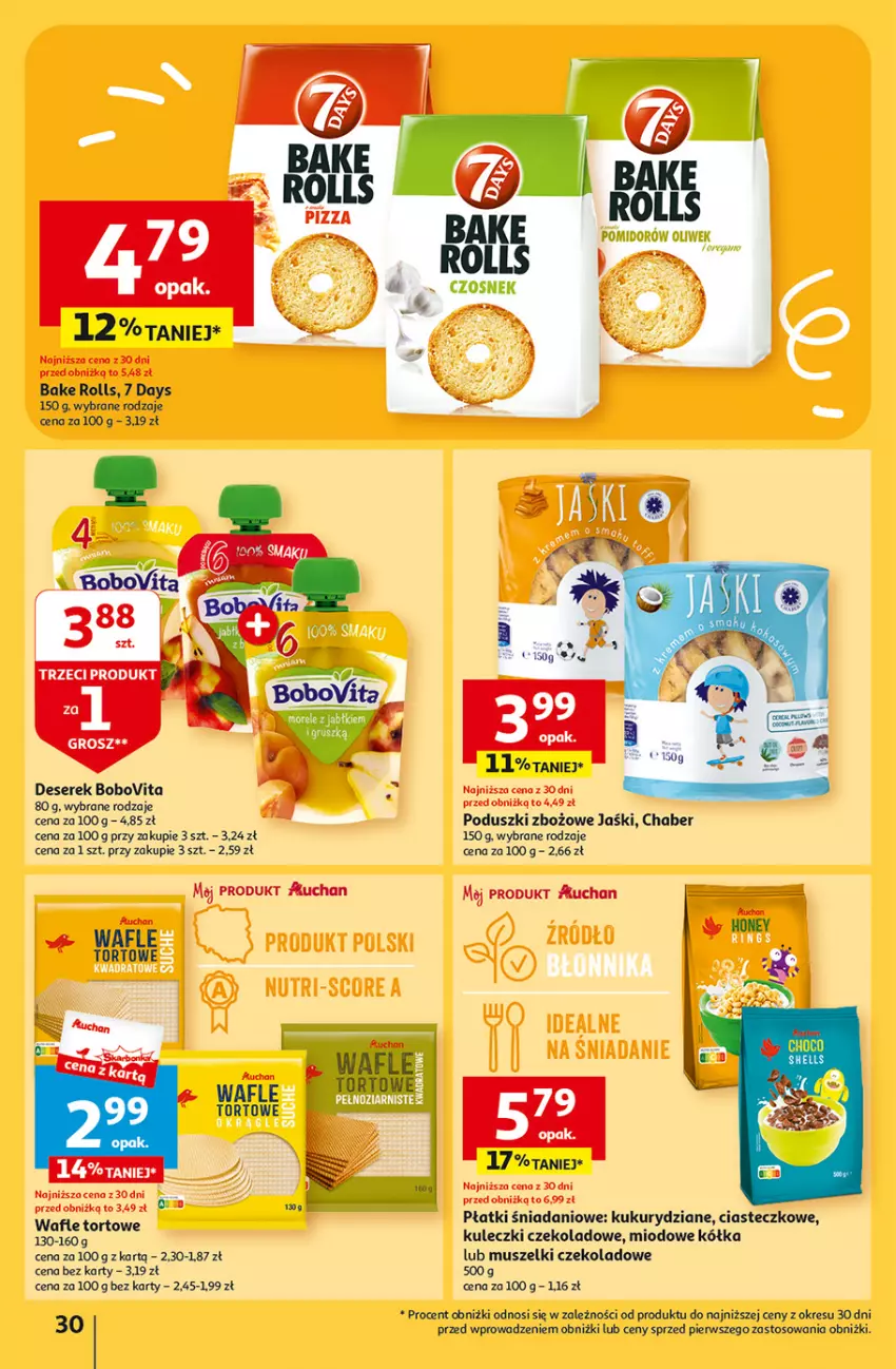 Gazetka promocyjna Auchan - Gazetka coś dla niej i dla niego! Hipermarket Auchan - ważna 07.03 do 13.03.2024 - strona 30 - produkty: 7 Days, Bake Rolls, BoboVita, Danio, Deser, Mus, Ser, Serek, Wafle, Wafle tortowe