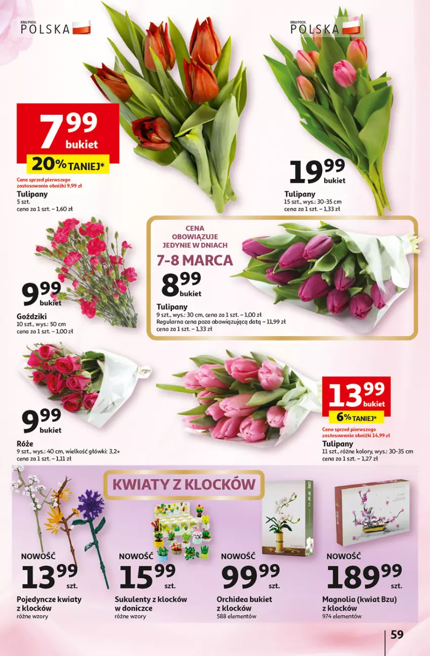 Gazetka promocyjna Auchan - Gazetka coś dla niej i dla niego! Hipermarket Auchan - ważna 07.03 do 13.03.2024 - strona 59 - produkty: Bukiet, Sukulent, Tulipan