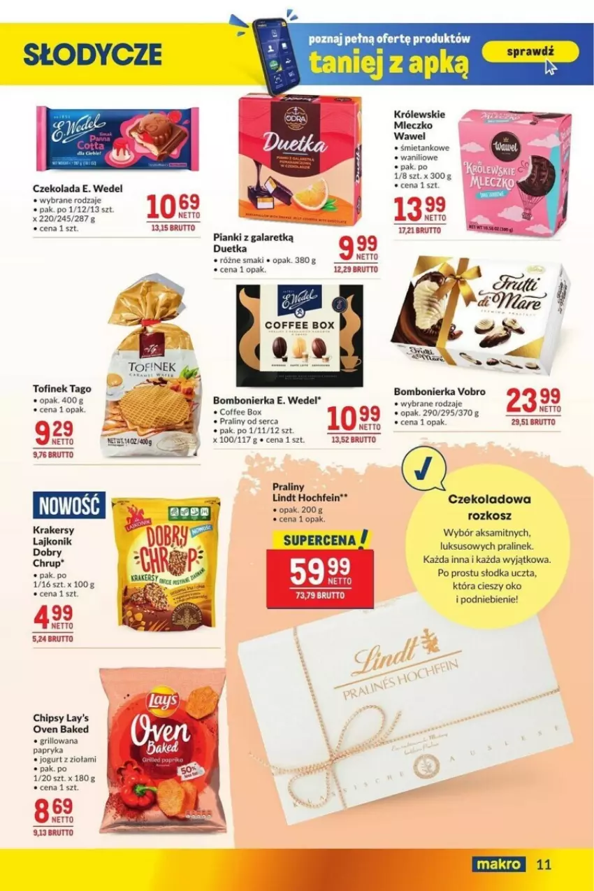 Gazetka promocyjna Makro - ważna 17.09 do 14.10.2024 - strona 3 - produkty: Aksam, Chipsy, Czekolada, E. Wedel, Gala, Grill, Jogurt, Kosz, Krakersy, Królewski, Królewskie Mleczko, Lajkonik, Lindt, Mleczko, Papryka, Praliny, Ser, Tago, Wawel